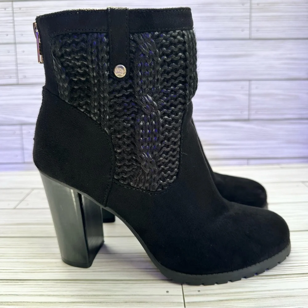 Juicy Couture Lupia Ankle Boots Size 8 Block Heel Sweater Knit Faux Zip Up - Picture 6 of 15